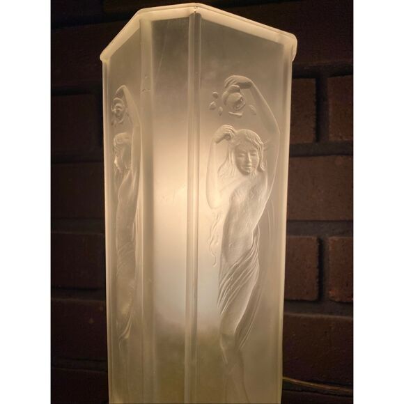 Vintage Tiffin #16265 Art Deco Nude Lady Dancing Glass Torchiere Lamp with Embos - Picture 5 of 8